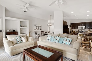 House, Multiple Beds, Pool Access, Pool View (Indian Palms Oasis) | Living area | 40-inch flat-screen TV with digital channels, fireplace - Indian Palms Oasis - Just a Walk to Festivals! (Indio)