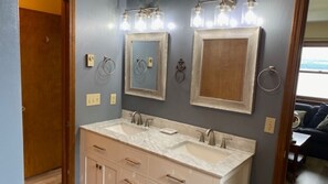 Hair dryer, towels, soap