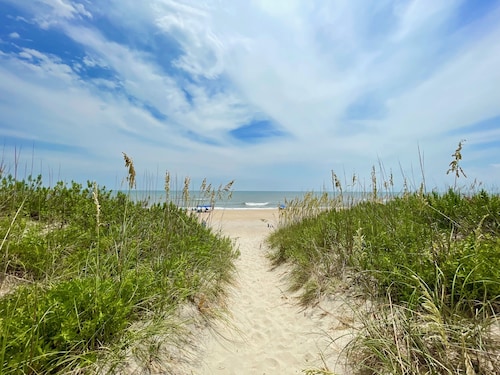 OBX beach steps away, ocean views, prvt pool, hot tub, game room & dog friendly!