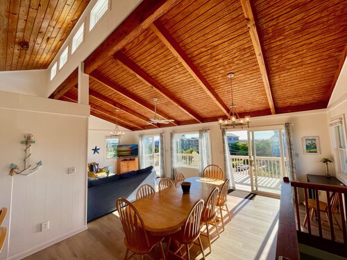 OBX beach steps away, ocean views, prvt pool/hot tub, dog friendly & game room!