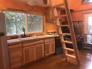 Fridge, oven, stovetop, coffee/tea maker