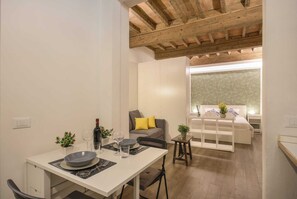 Estúdio básico, 1 cama de casal e sofá-cama | Opções para refeição