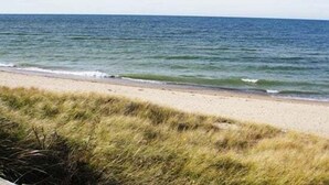 A beach with a sandy shore and grassy dunes. - Malabar: Downtown Saugatuck Cottage, Fire Pit, Pet Friendly, Sun Room, Porch (Saugatuck)