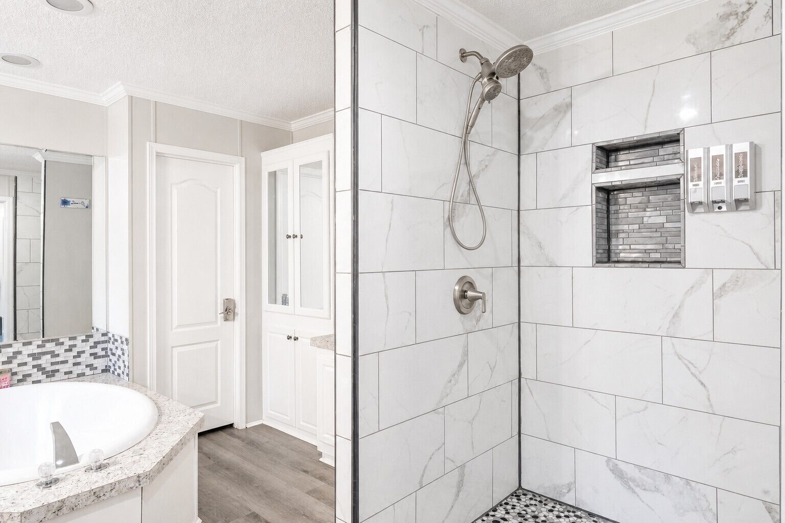 Bathtub, hair dryer, towels