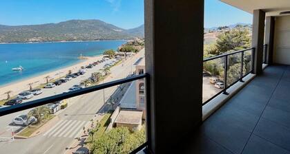 Superb T3 air-conditioned seafront with beach access in the center of Propriano.