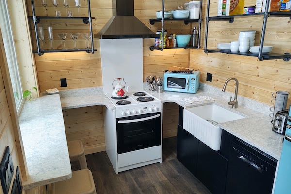 Fridge, microwave, oven, dishwasher