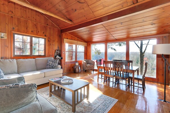 Älytelevisio, takka, musiikkikirjasto, videokirjasto