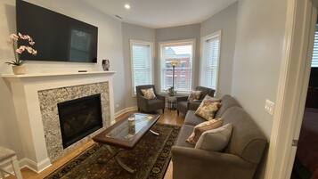 Apartment - 3rd Floor | Living area | 55-inch flat-screen TV with digital channels, TV, fireplace