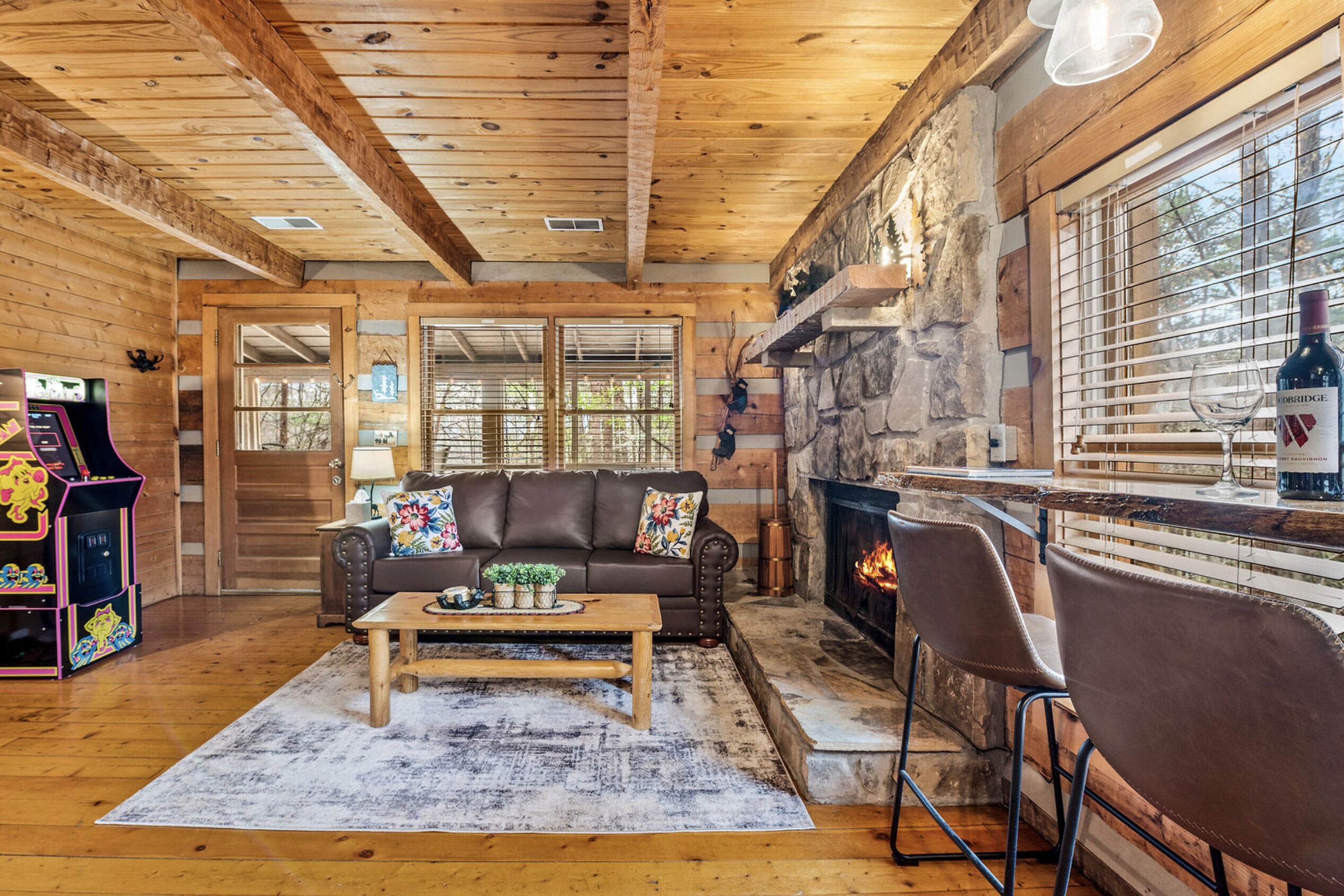 Smart TV, fireplace, DVD player, books