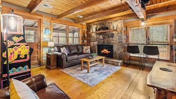 Smart TV, fireplace, DVD player, books
