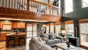 Smart TV, fireplace, video games, DVD player
