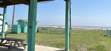 Outdoor dining. This property has it all! Beach and Intercoastal frontage.