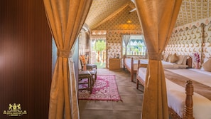 Egyptian cotton sheets, premium bedding, laptop workspace - The Royal Heritage Tent Resort - Statue Of Unity (Garudeshwar)