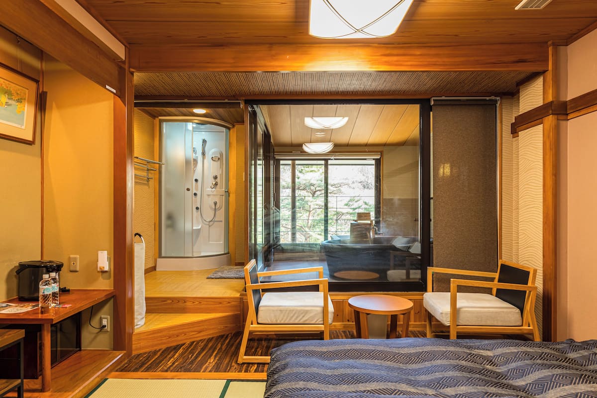 Twin Room, Non Smoking (with private open-air bath) | Premium bedding, free minibar, in-room safe, individually decorated