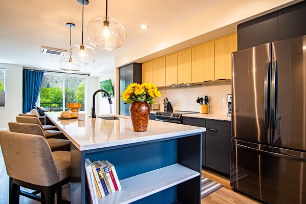 Fridge, microwave, oven, stovetop - Mountain View Villa - Lux 3BD w/Roof Terrace - Downtown Hailey (Hailey)