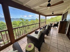 TV, books, stereo - Waterfall Pool Villa with Private Mini Golf Course, Koi Pond, and Private Pool (Coral Bay)