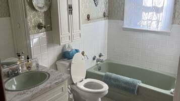 Hair dryer, towels, toilet paper
