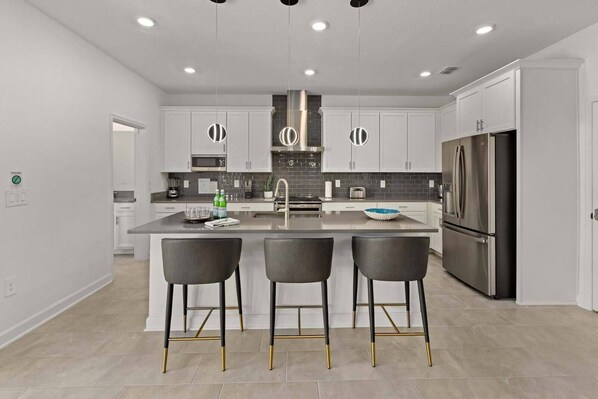 Fridge, microwave, oven, stovetop - Paradise Palms | Luxe Beach Villa w/ PVT Pool, Theme BR, Casino - Steps to Ocean (Melbourne Beach)