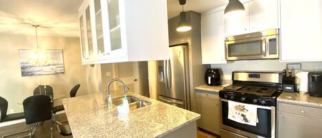 Microwave, oven, stovetop, coffee/tea maker