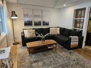 TV connectée, cheminée, livres