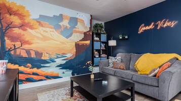 Smart TV, table football, books, stereo