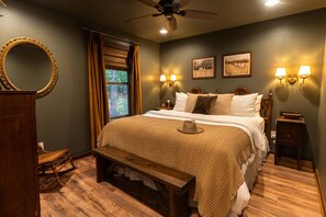 2 bedrooms, desk, blackout curtains, iron/ironing board