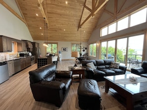Smart TV, chimenea y libros 