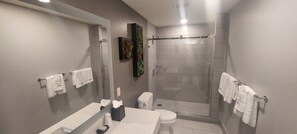 Shower, hair dryer, towels, soap - WATERFRONT APARTMENT (Sint Maarten)