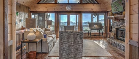 TV, fireplace, DVD player, books