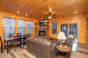 Smart TV, fireplace, video games, DVD player