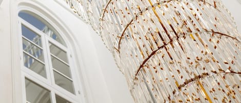 A chandelier with a geometric design.