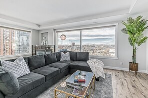 TV connectée, cheminée, livres