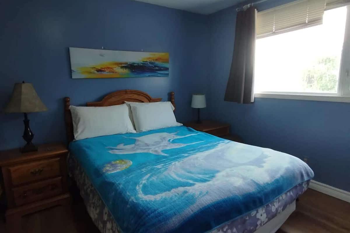 1 bedroom, desk, laptop workspace, blackout curtains