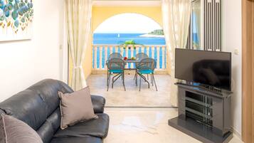 Premium Penthouse, 2 Bedrooms, Sea View, Sea Facing | Living area | 80-cm LED TV with cable channels, TV