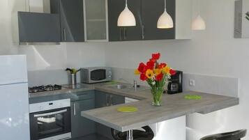 Réfrigérateur, micro-ondes, four, plaque de cuisson