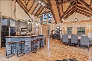 Fridge, microwave, oven, stovetop - Indigo Falls ~ 8BR w/Golf Simulator, Indoor Cave Pool, Hot Tub, Game Room, Theater, & Views! (Sevierville)