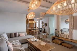 Luxury Villa, 6 Bedrooms, Private Pool, Sea View | Living area | 65-inch Smart TV with satellite channels, TV, fireplace