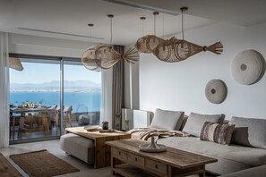 Luxury Villa, 6 Bedrooms, Private Pool, Sea View | Living area | 65-inch Smart TV with satellite channels, TV, fireplace