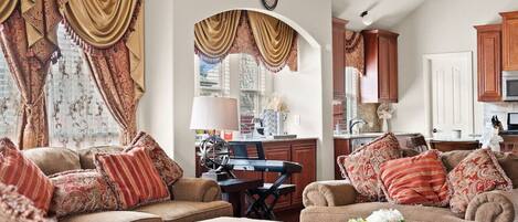 TV, fireplace, offices