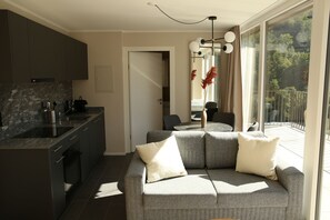 Leilighet – basic | Blendingsgardiner, lydisolert, strykejern/-brett og wi-fi (inkludert)