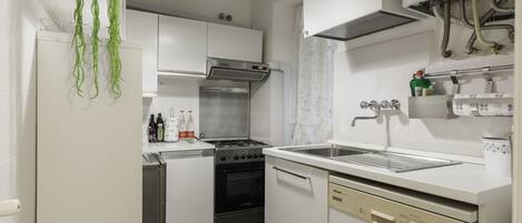 Fridge, microwave, stovetop, electric kettle