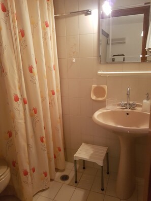 Hair dryer, towels, toilet paper