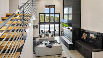 Smart TV, fireplace, foosball, table tennis