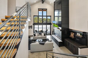 Smart TV, fireplace, foosball, table tennis