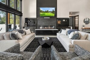 Smart TV, fireplace, foosball, table tennis