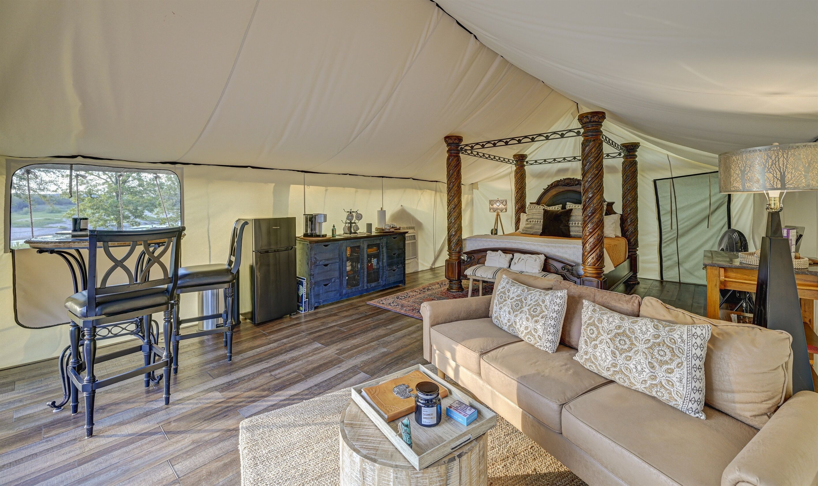 Fireplace, smart speakers, stereo