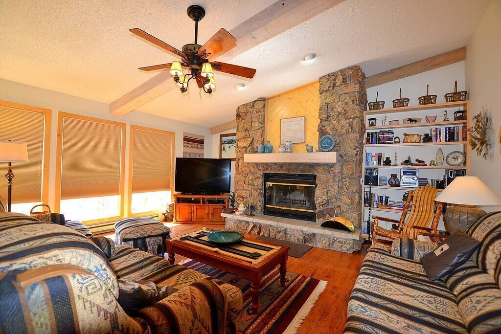 Televisión, chimenea y reproductor de DVD 