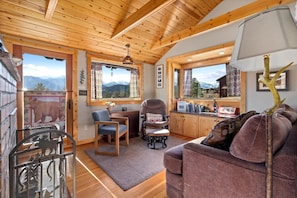 Smart TV, chimenea, reproductor de DVD y libros