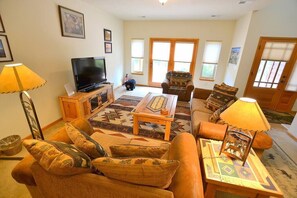 Televisión, chimenea y reproductor de DVD 