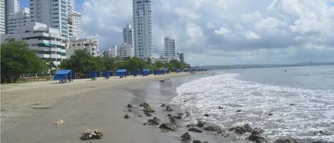 Beach nearby, sun loungers